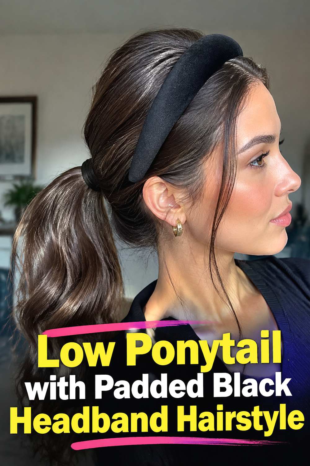Low Ponytail with Padded Black Headband Hairstyle