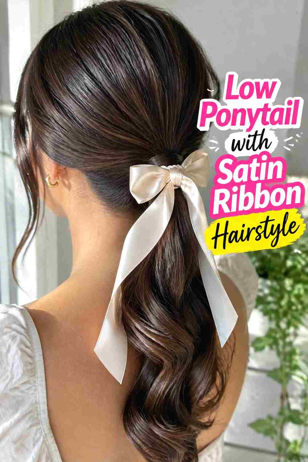 8. Low Ponytail With Satin Ribbon Hairstyle