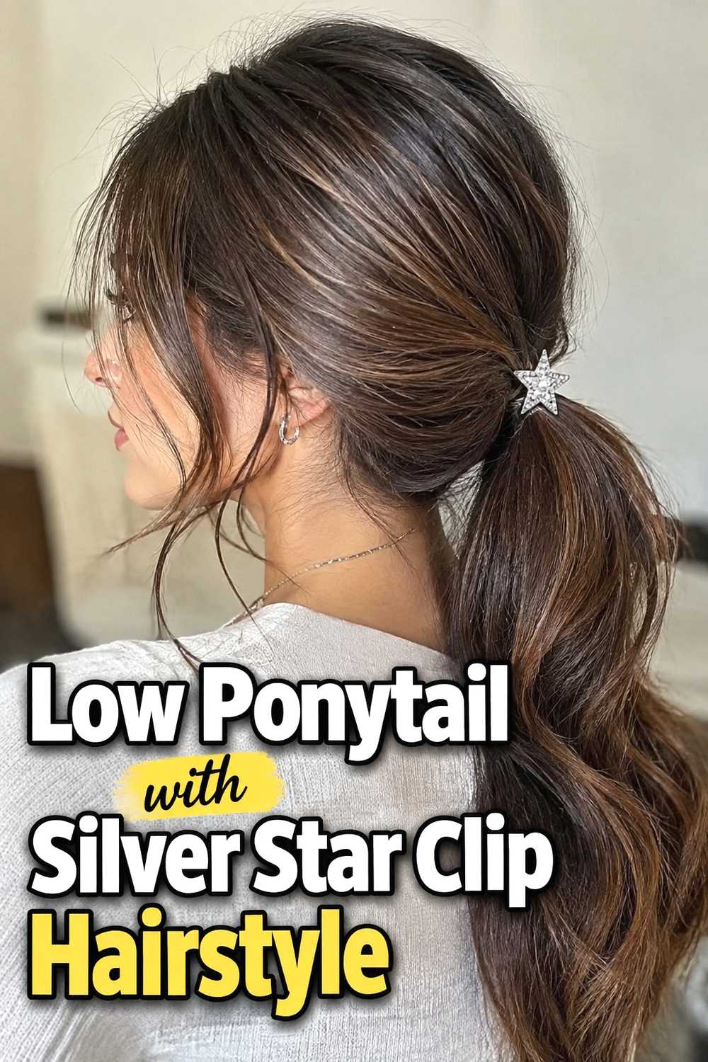 7. Low Ponytail With Silver Star Clip Hairstyle