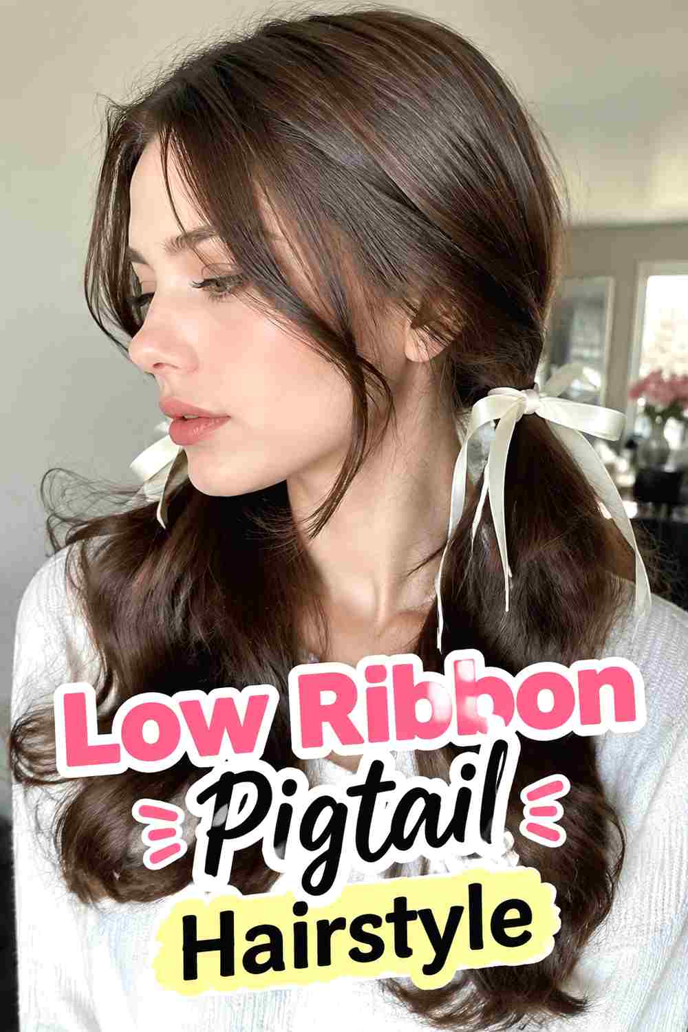 3. Low Ribbon Pigtail Hairstyle