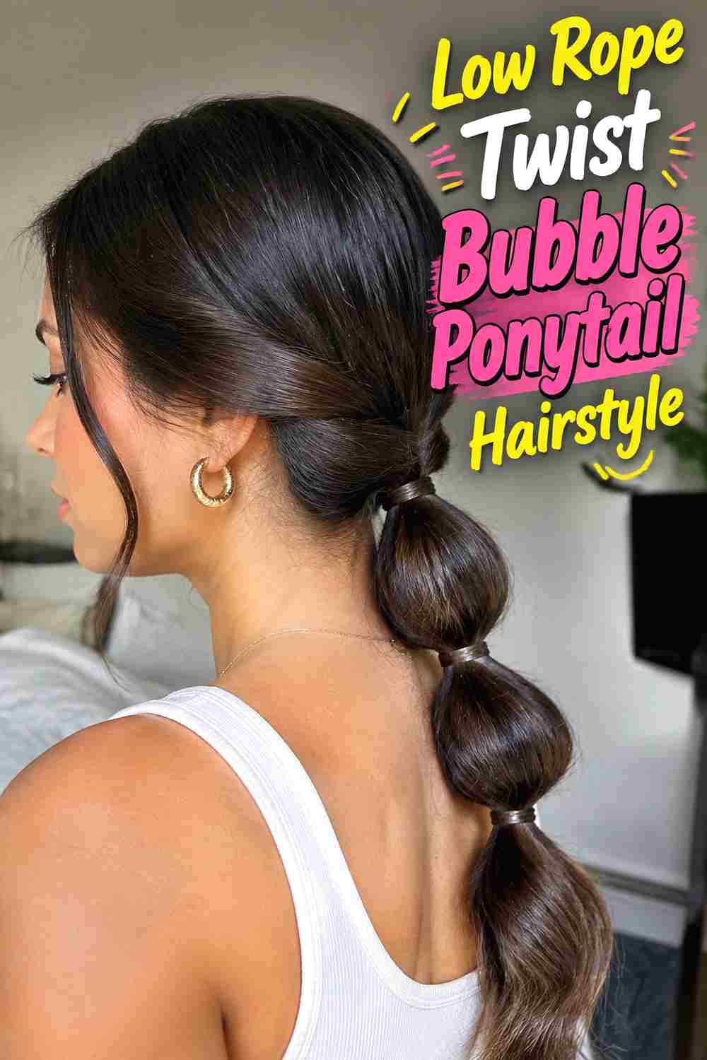 6. Low Rope Twist Bubble Ponytail Hairstyle