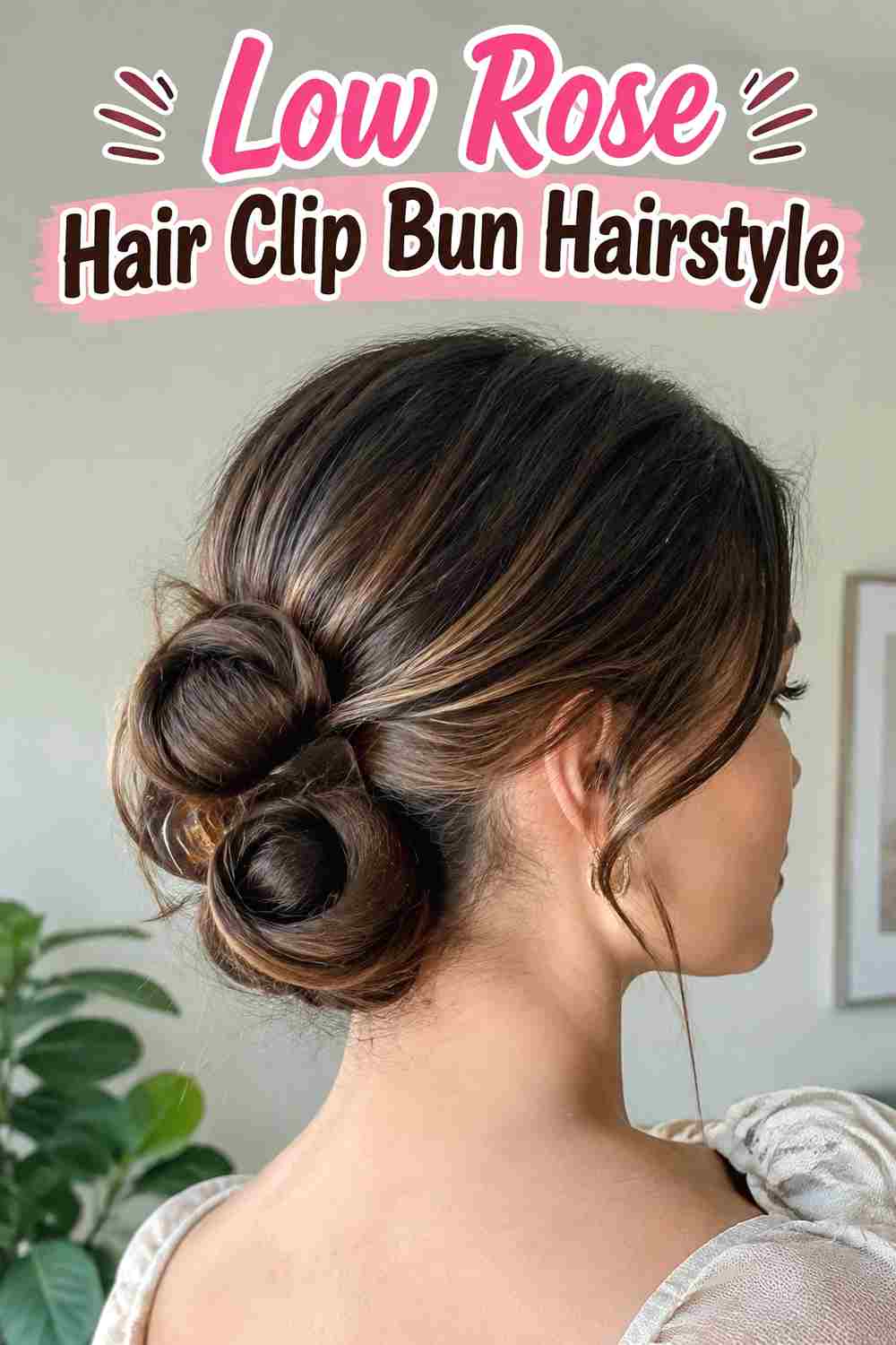 2. Low Rose Hair Clip Bun Hairstyle