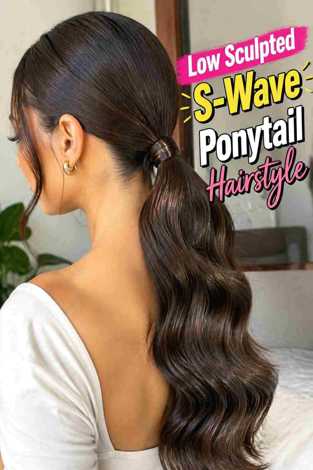 2. Low Sculpted S Wave Ponytail Hairstyle