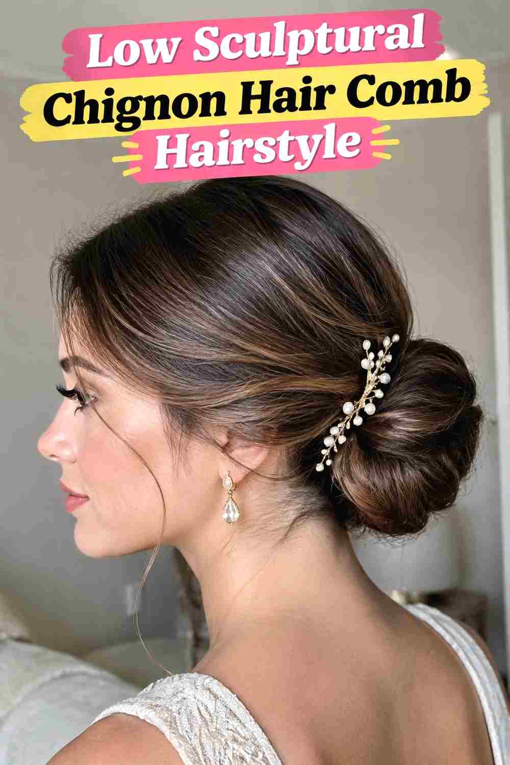 2. Low Sculptural Chignon Hair Comb Hairstyle