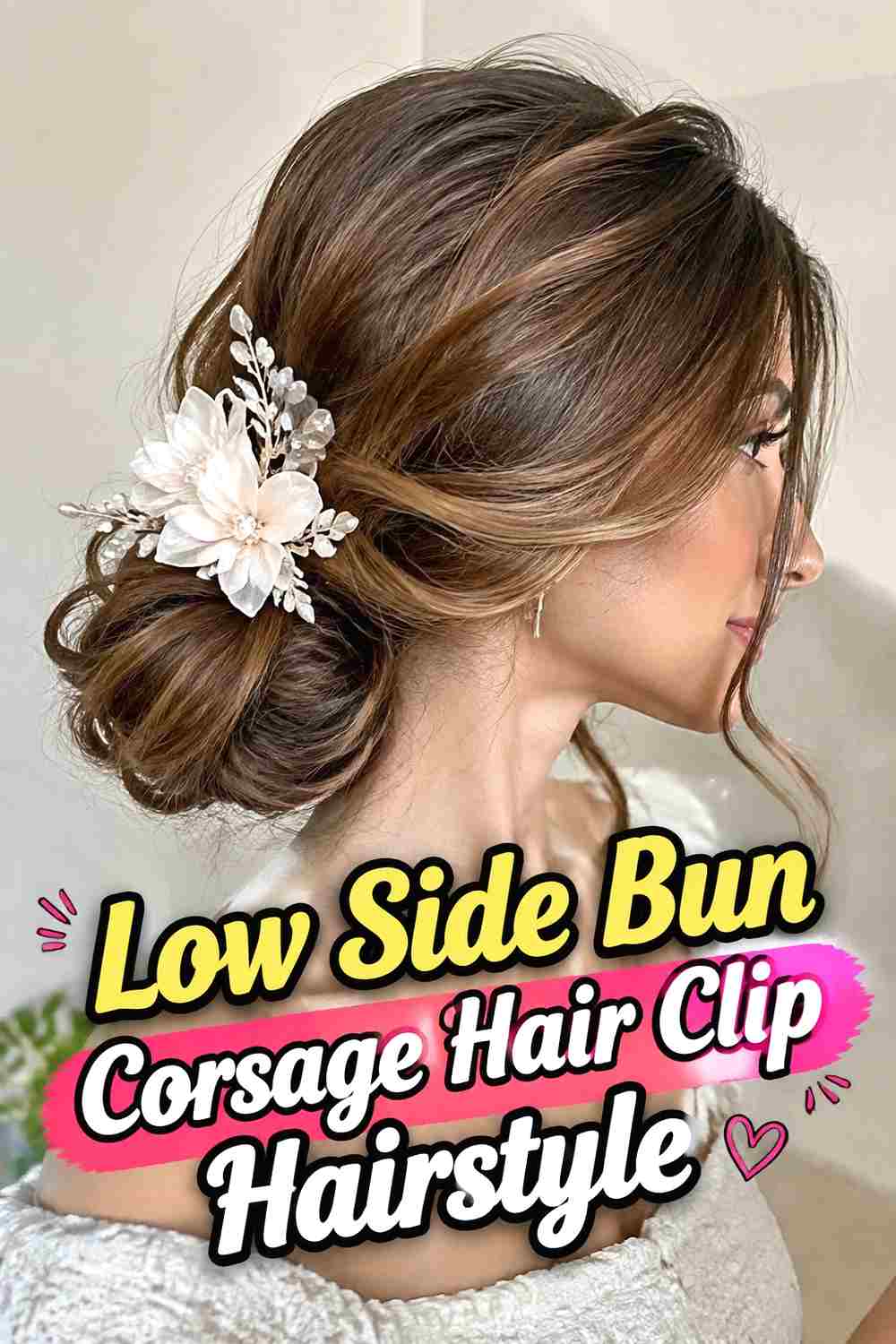 5. Low Side Bun Corsage Hair Clip Hairstyle