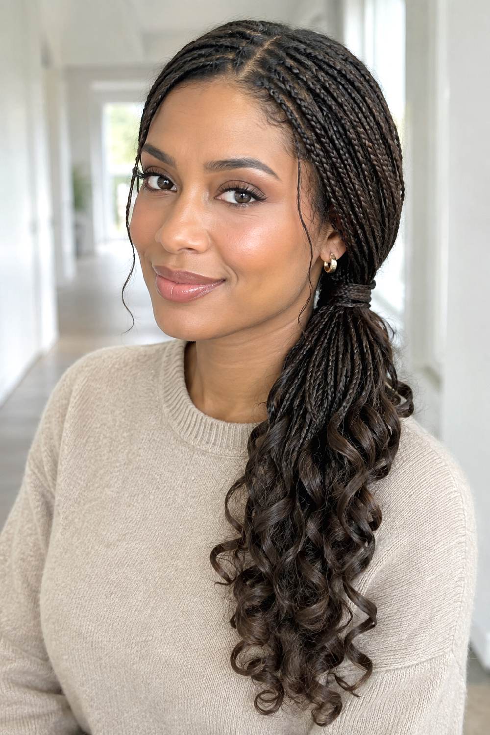 Low Side Ponytail Milano Curls Braid Hairstyle