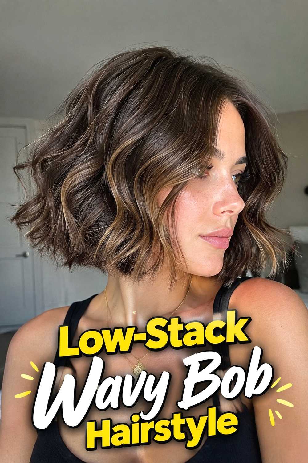 8. Low Stack Wavy Bob Hairstyle