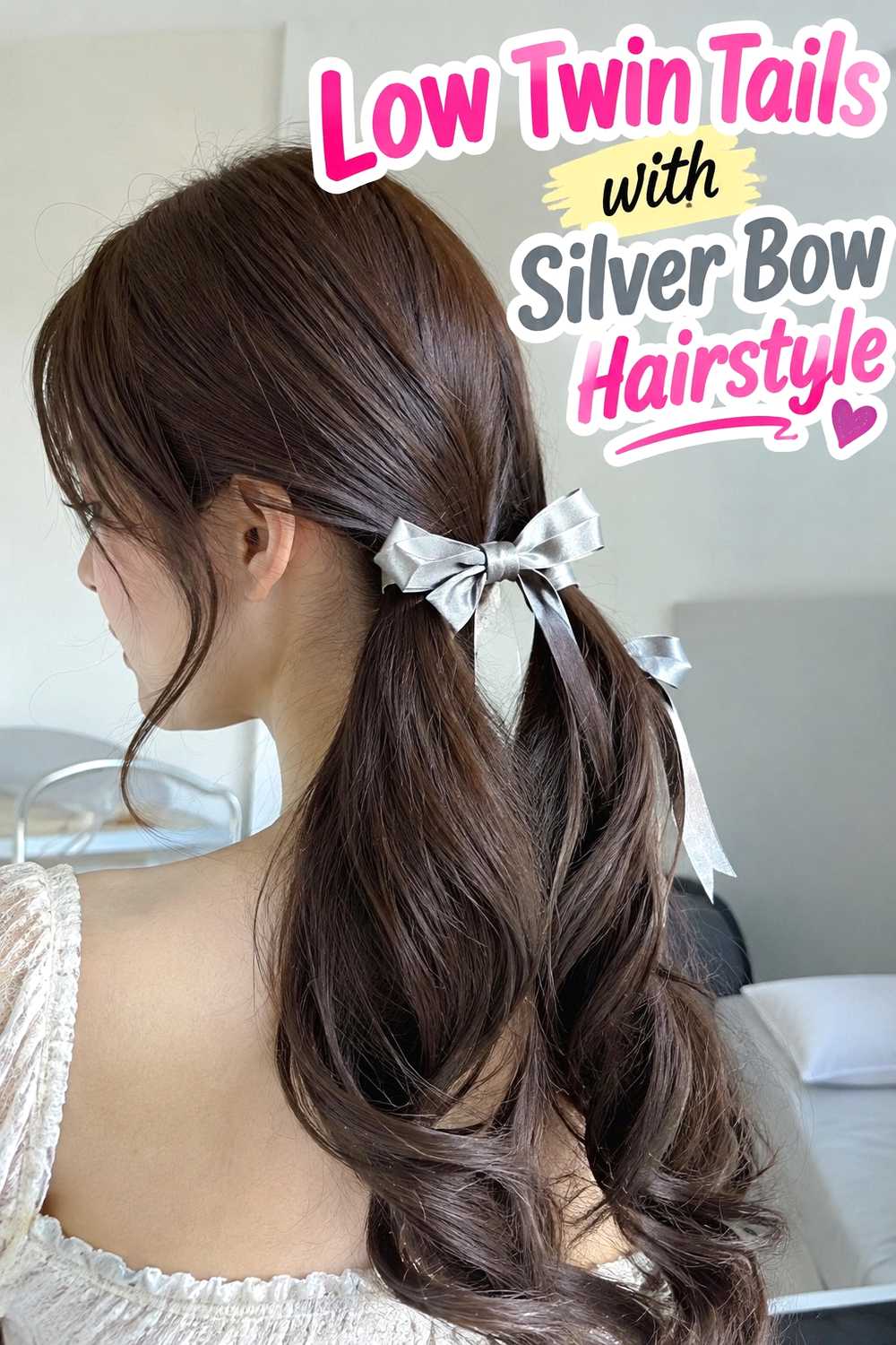 10. Low Twin Tails With Silver Bow Hairstyle