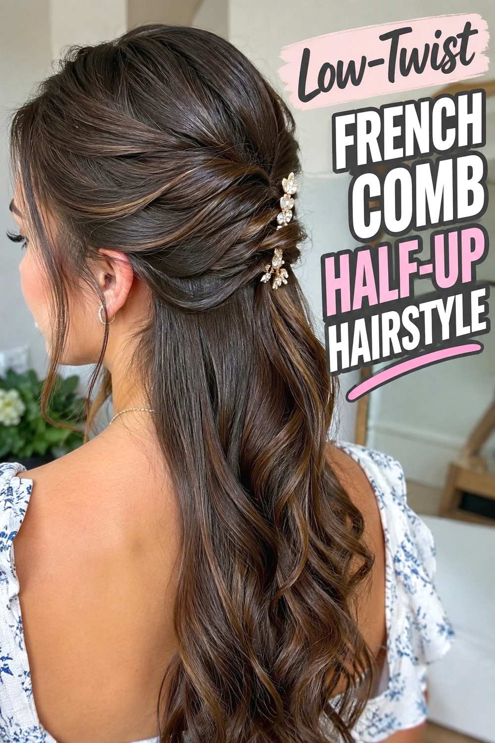 9. Low Twist French Comb Half Up Hairstyle