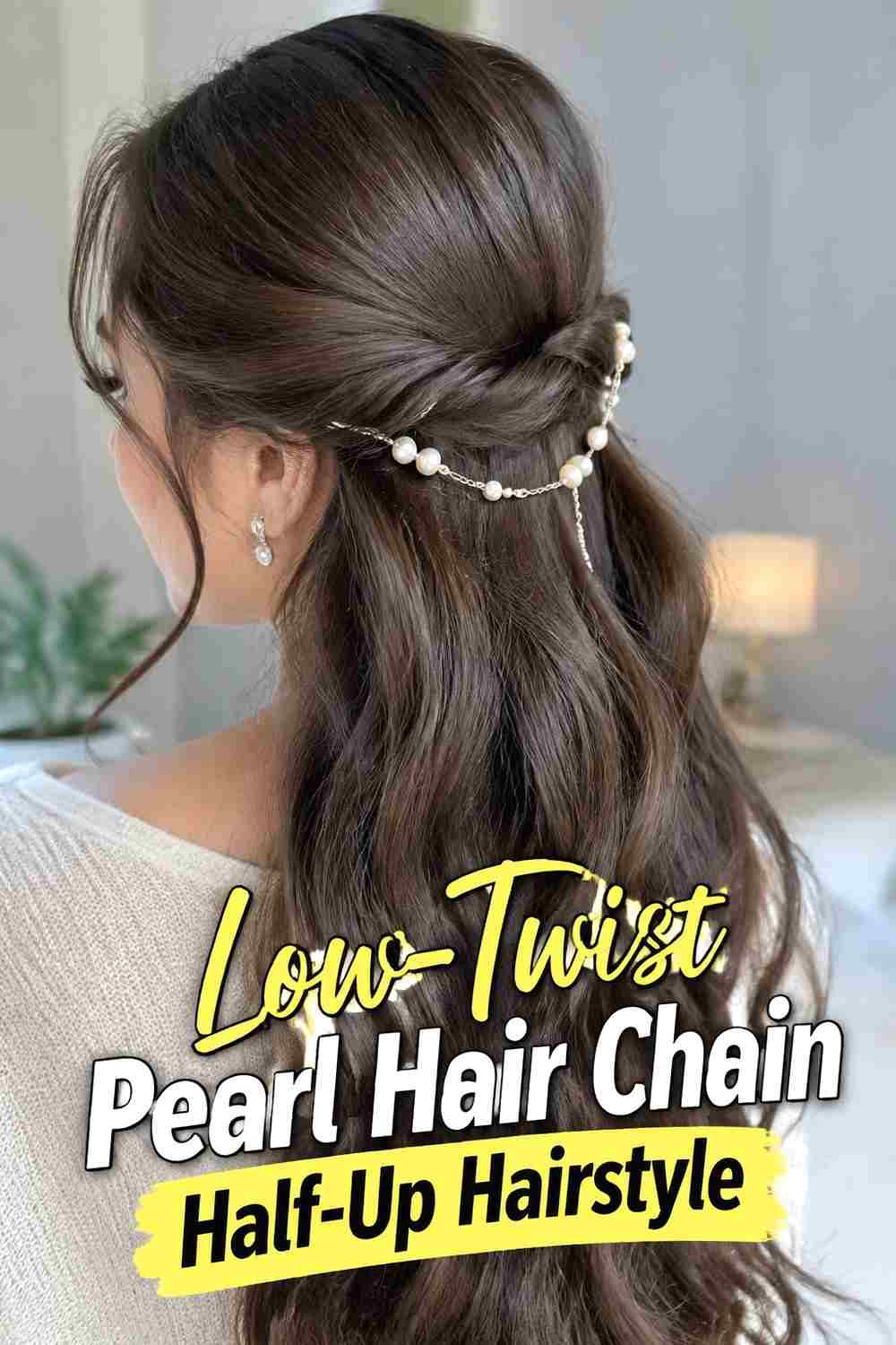 12. Low Twist Pearl Hair Chain Half Up Hairstyle