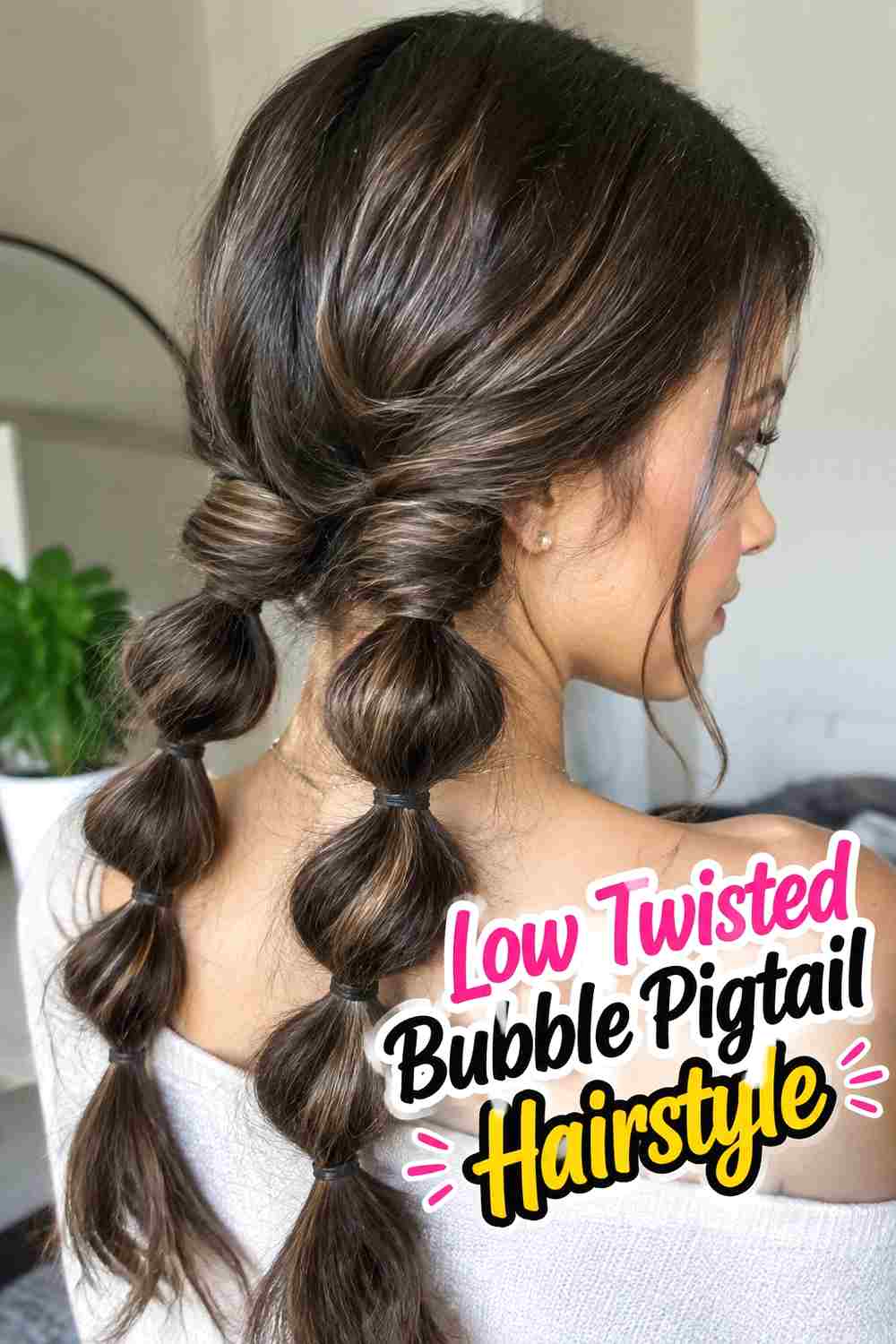 3. Low Twisted Bubble Pigtail Hairstyle