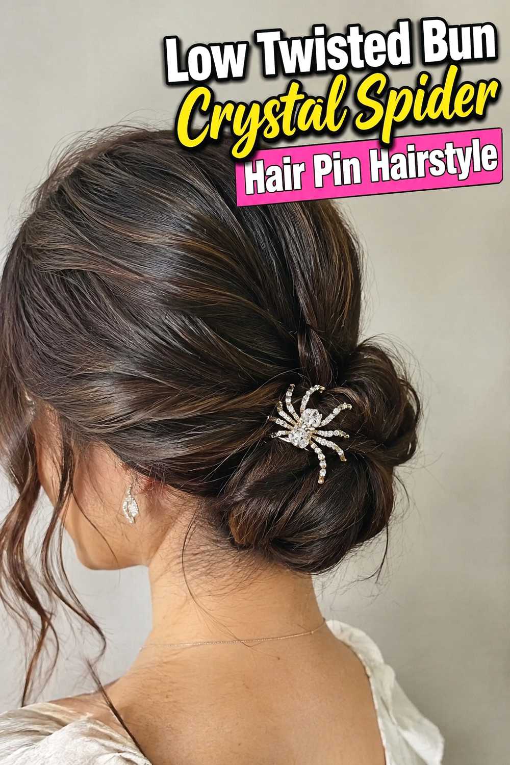 1. Low Twisted Bun Crystal Spider Hair Pin Hairstyle