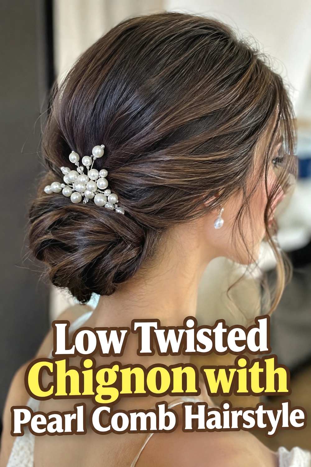 1. Low Twisted Chignon With Pearl Comb Hairstyle
