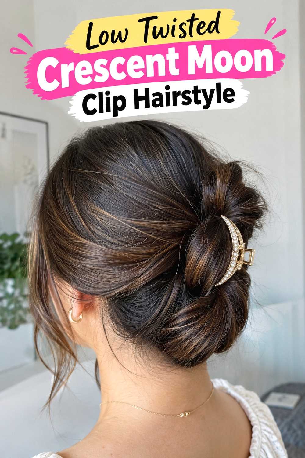 2. Low Twisted Crescent Moon Clip Hairstyle