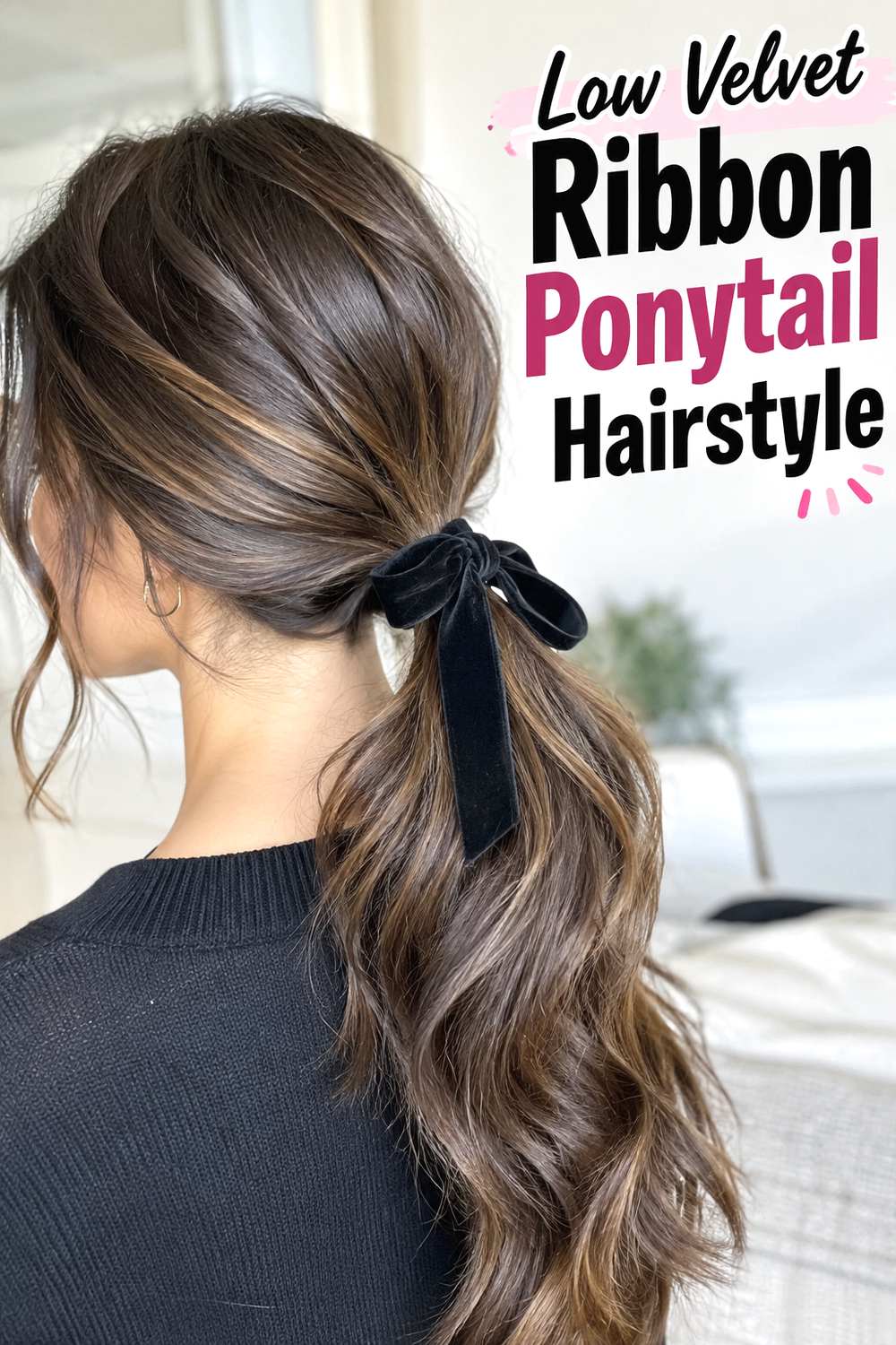 Low Velvet Ribbon Ponytail Hairstyle