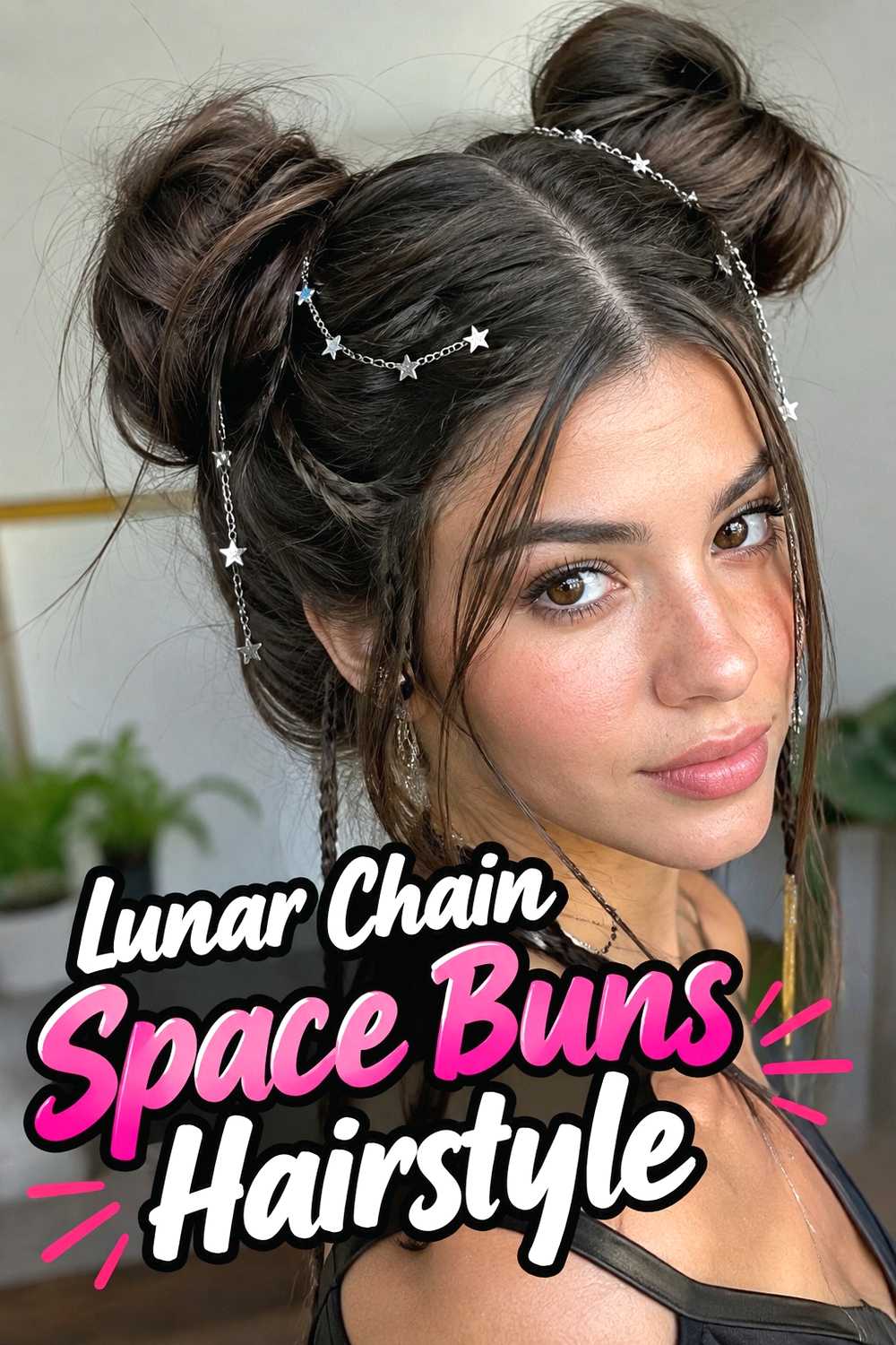 12. Lunar Chain Space Buns Hairstyle