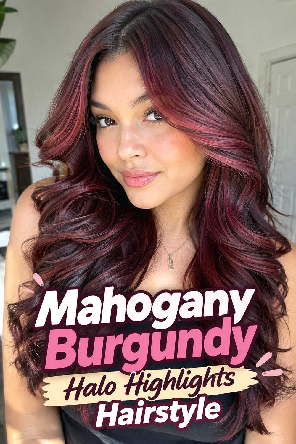 7. Mahogany Burgundy Halo Highlights Hairstyle