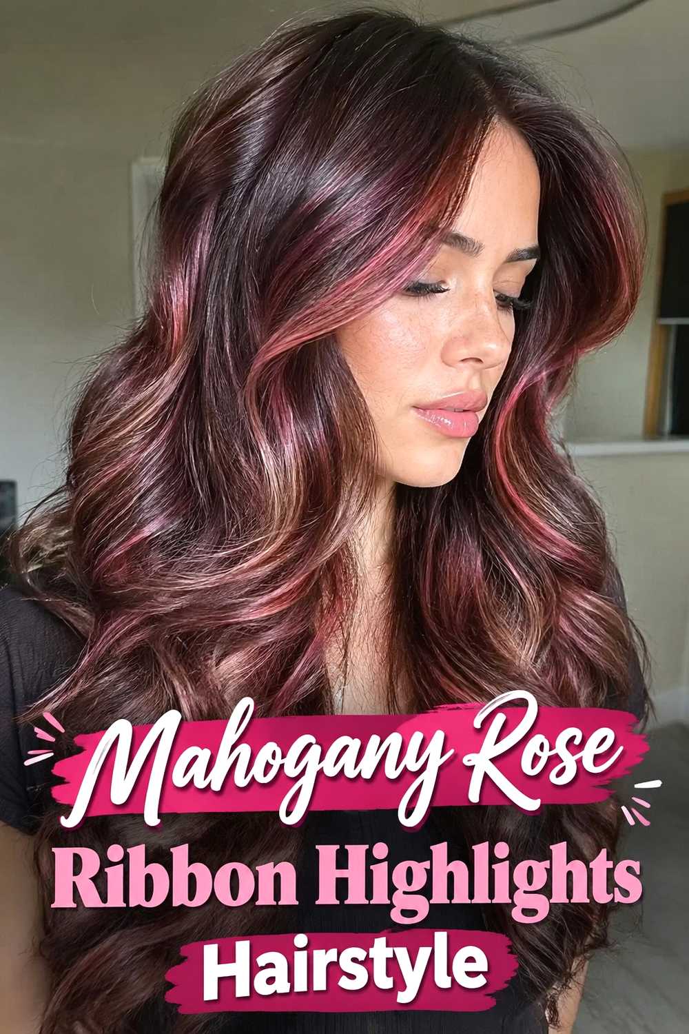 13. Mahogany Rose Ribbon Highlights Hairstyle