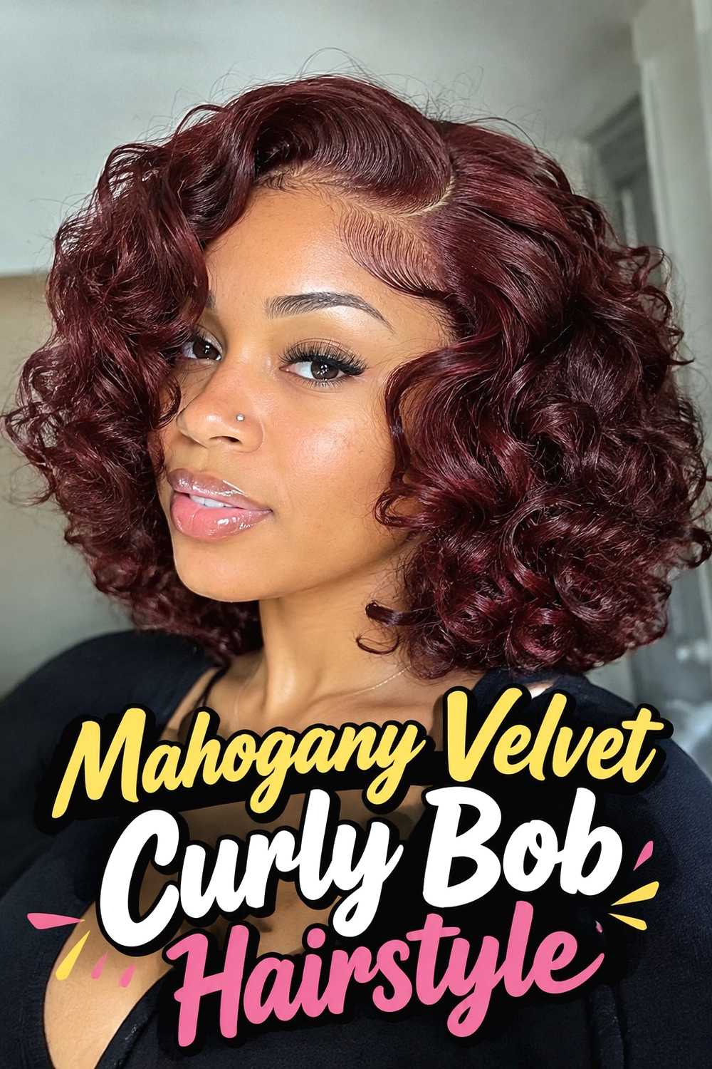 12. Mahogany Velvet Curly Bob Hairstyle
