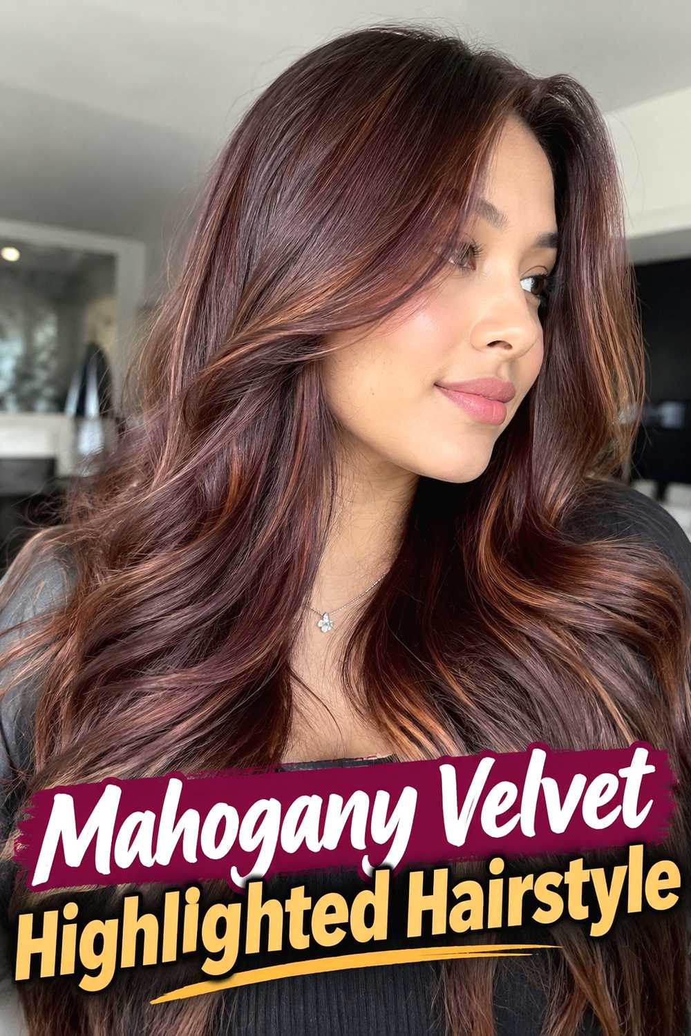 14. Mahogany Velvet Highlighted Hairstyle
