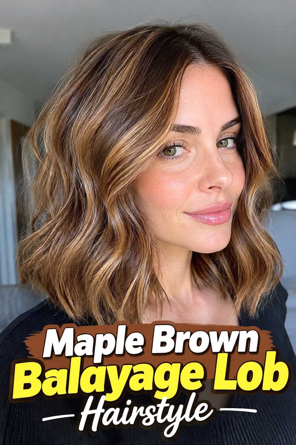 10. Maple Brown Balayage Lob Hairstyle
