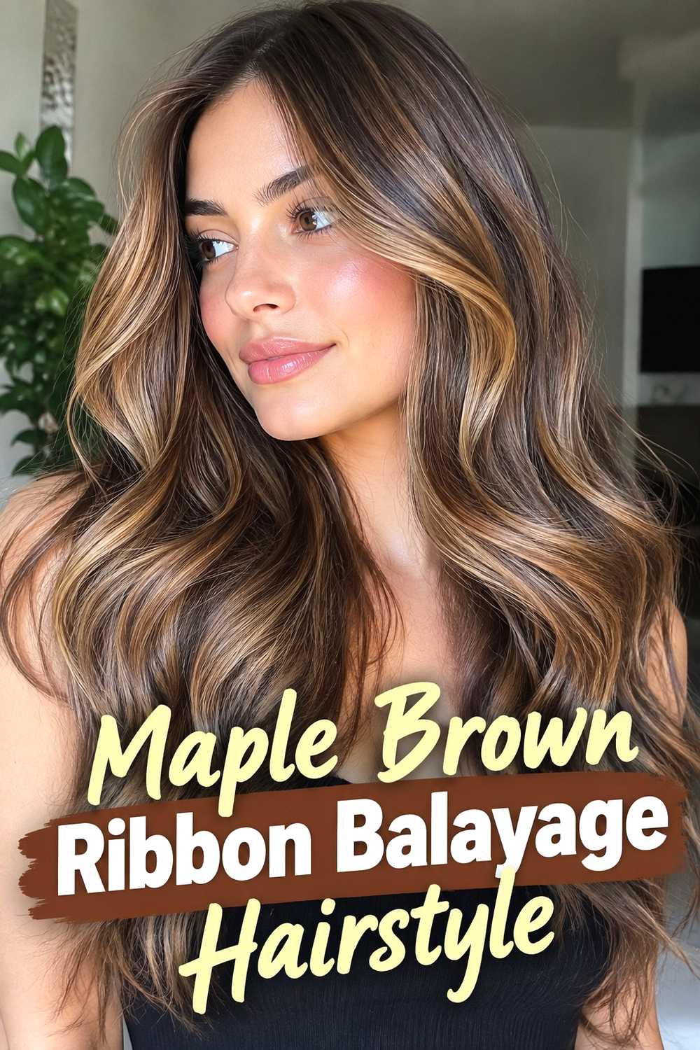 11. Maple Brown Ribbon Balayage Hairstyle