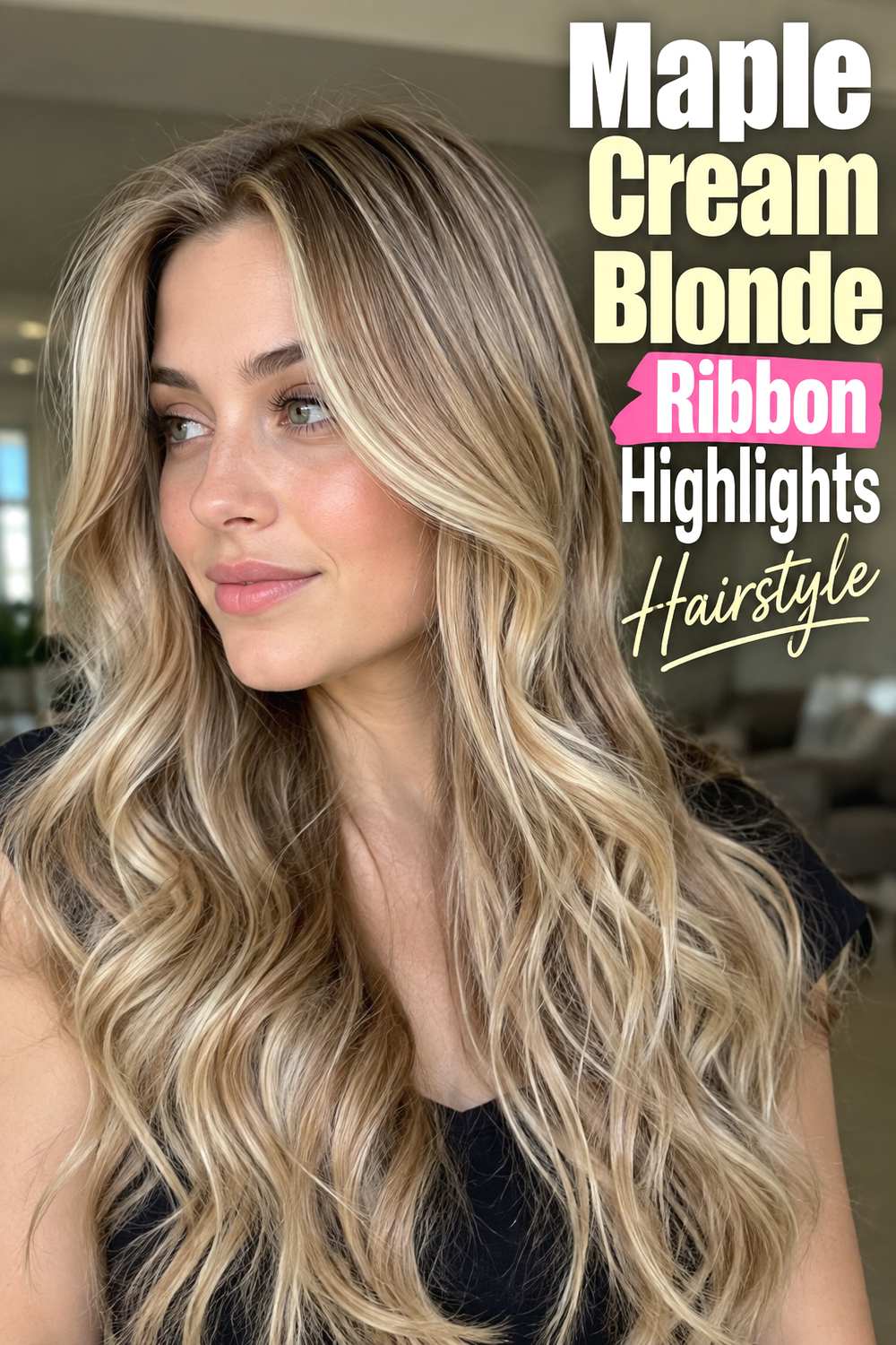 4. Maple Cream Blonde Ribbon Highlights Hairstyle