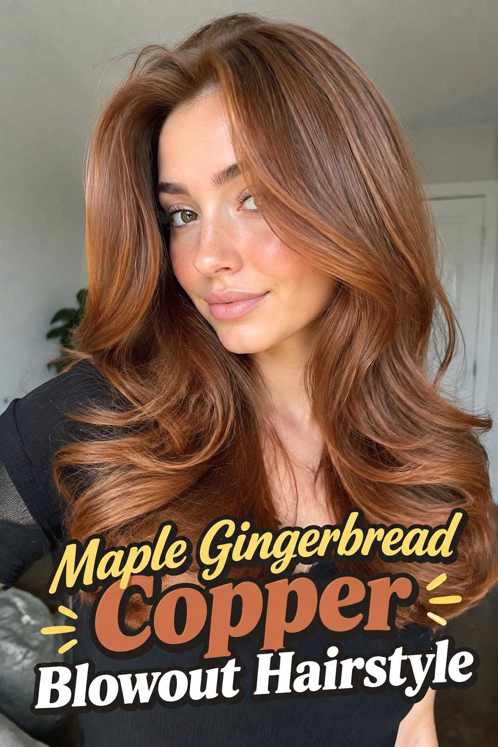 15. Maple Gingerbread Copper Blowout Hairstyle