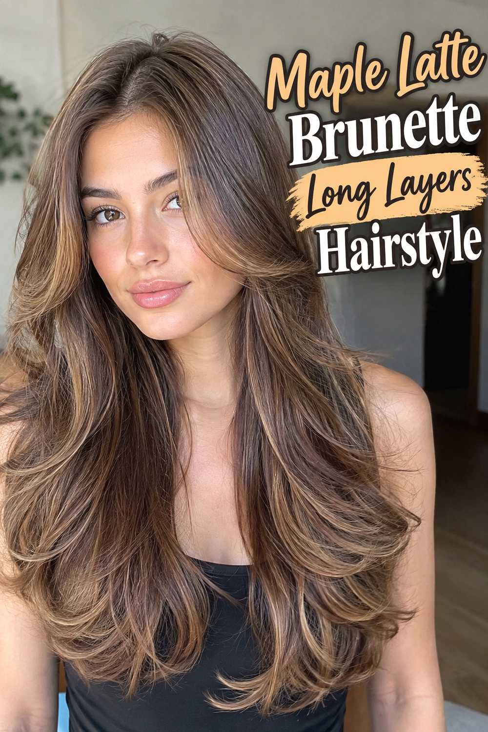 13. Maple Latte Brunette Long Layers Hairstyle