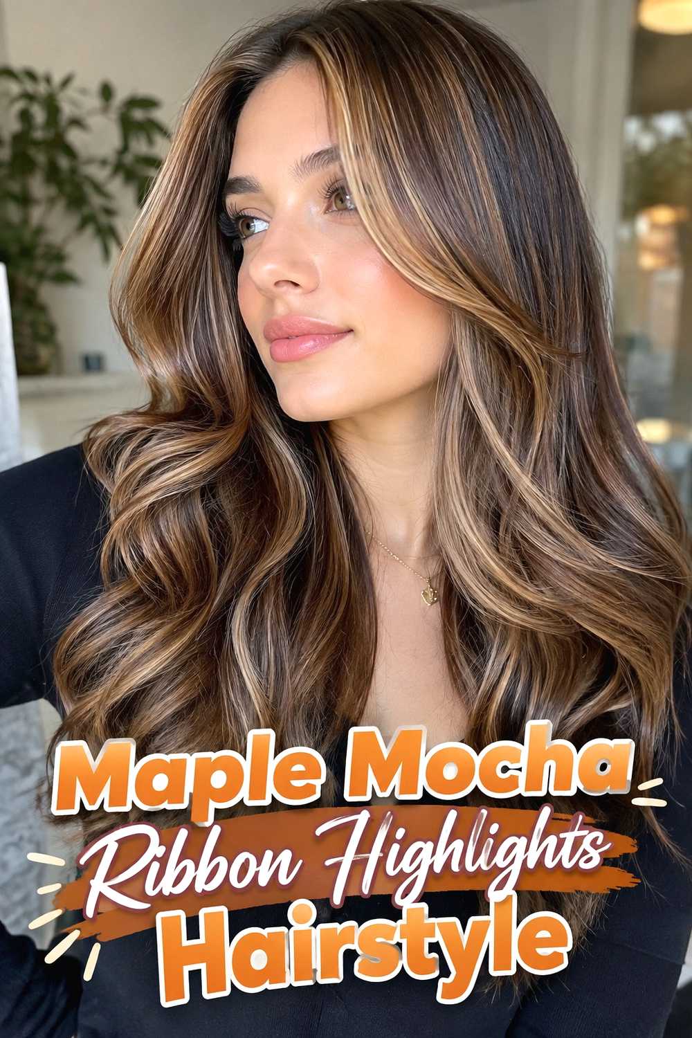 12. Maple Mocha Ribbon Highlights Hairstyle