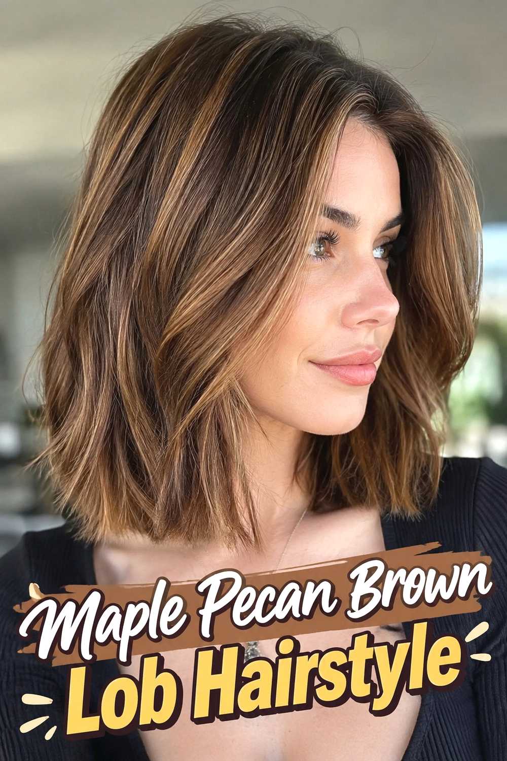 15. Maple Pecan Brown Lob Hairstyle