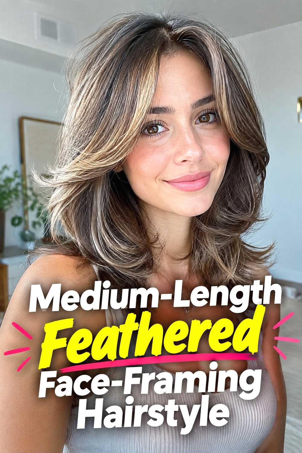 6. Medium Length Feathered Face Framing Hairstyle
