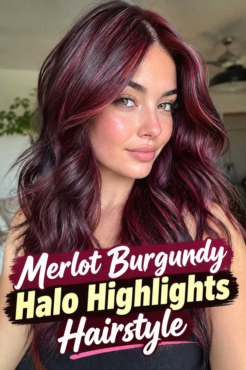 8. Merlot Burgundy Halo Highlights Hairstyle