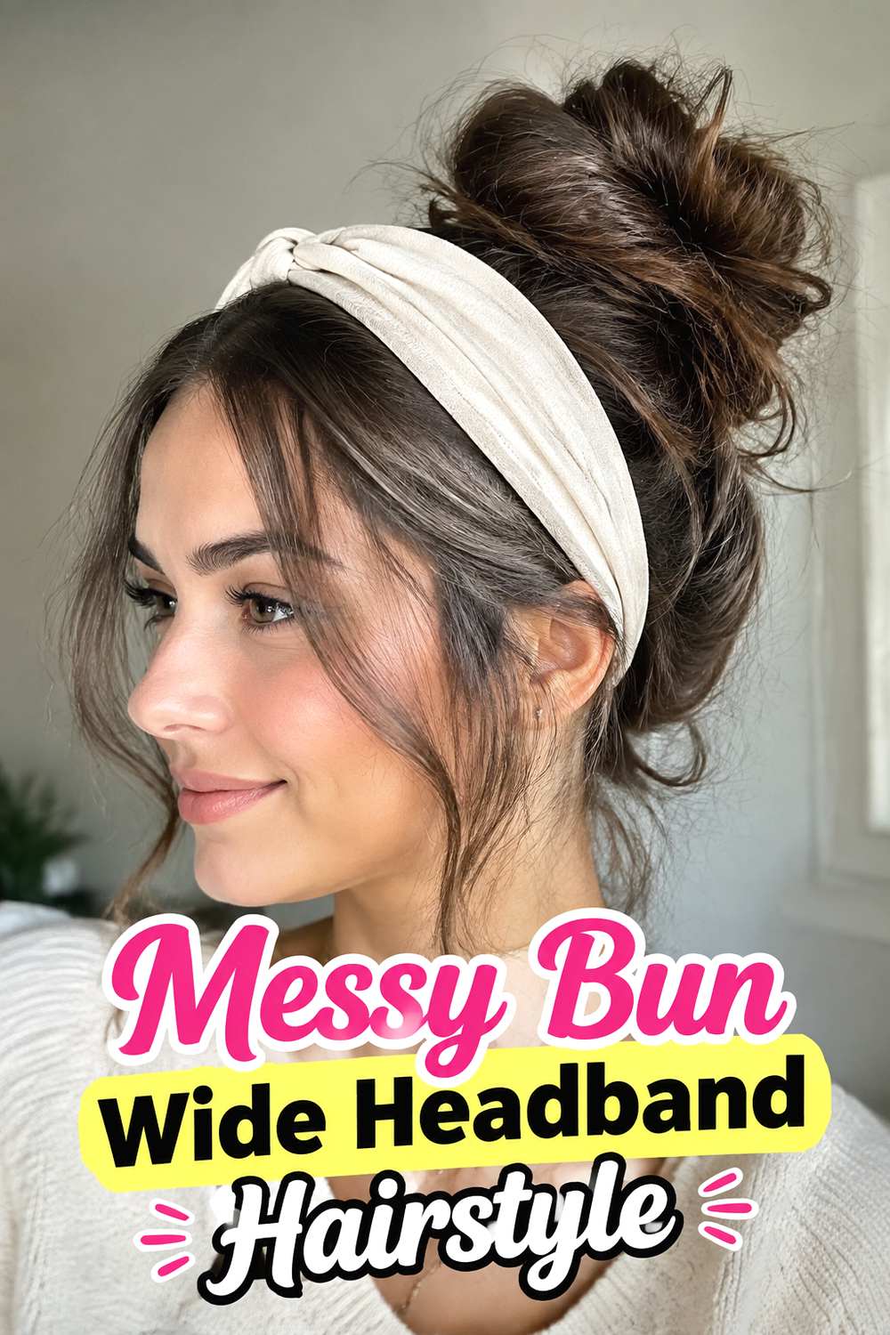 Messy Bun Wide Headband Hairstyle