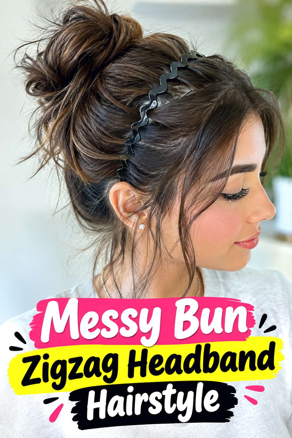 Messy Bun Zigzag Headband Hairstyle
