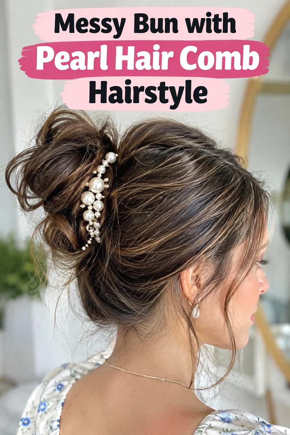 8. Messy Bun With Pearl Hair Comb Hairstyle