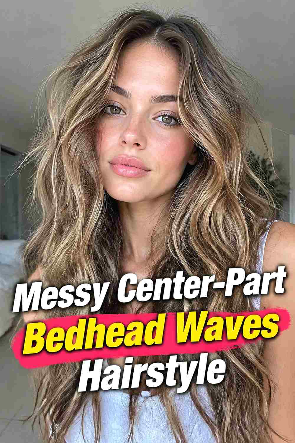 2. Messy Center Part Bedhead Waves Hairstyle