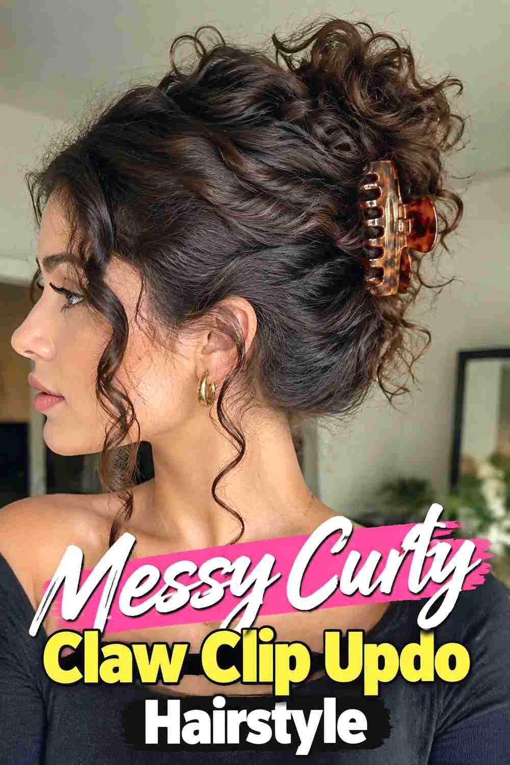 4. Messy Curly Claw Clip Updo Hairstyle