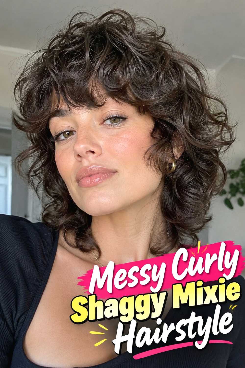 15. Messy Curly Shaggy Mixie Hairstyle