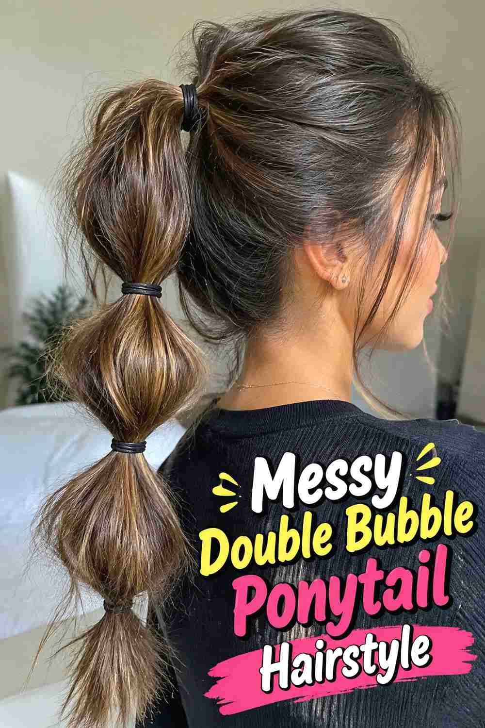 5. Messy Double Bubble Ponytail Hairstyle