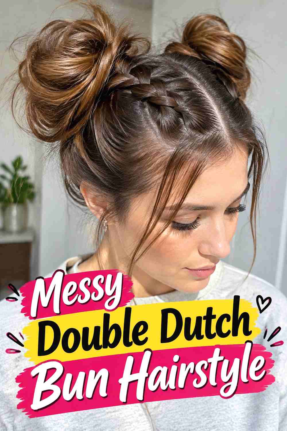 6. Messy Double Dutch Bun Hairstyle