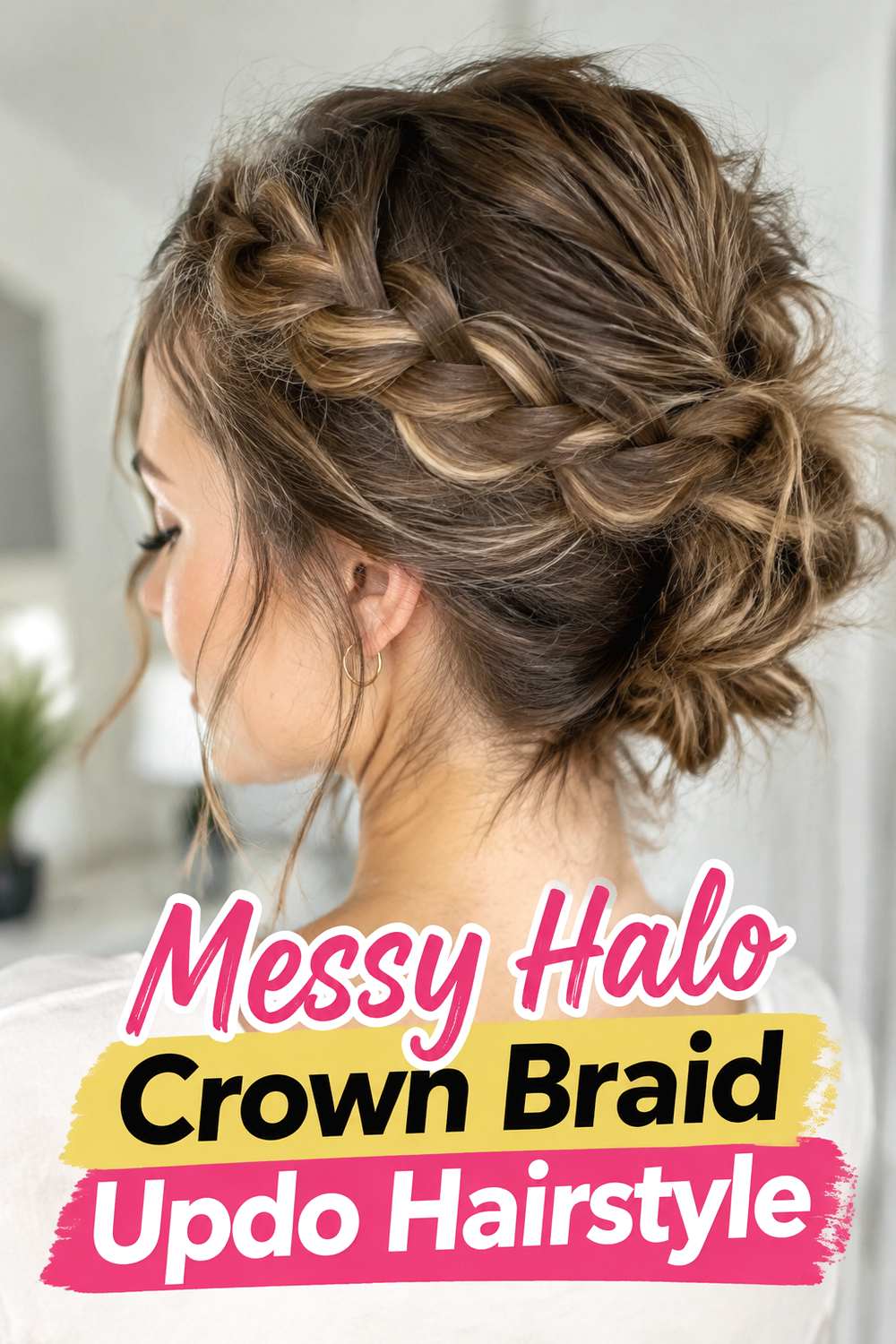 Messy Halo Crown Braid Updo Hairstyle
