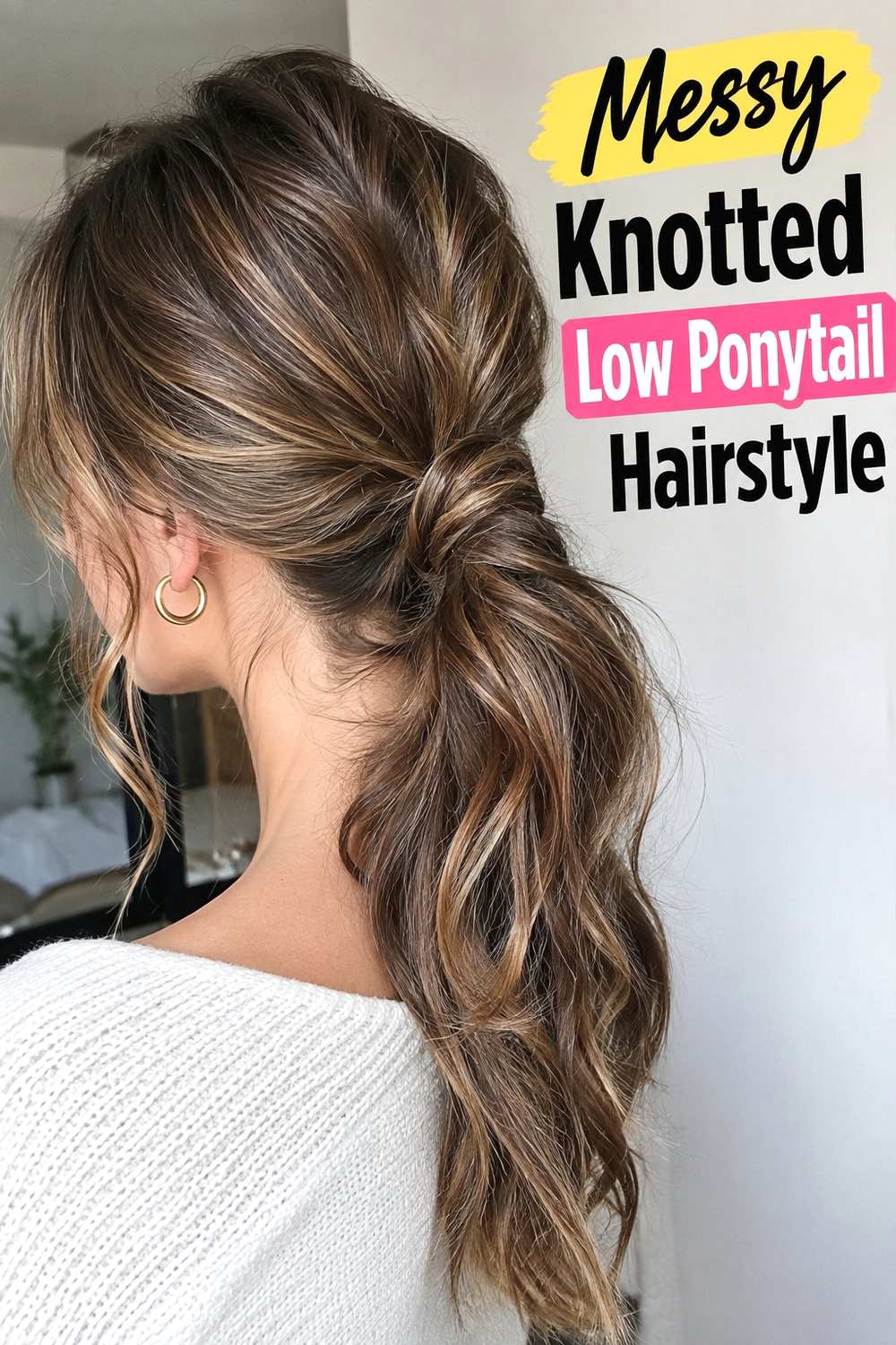 14. Messy Knotted Low Ponytail Hairstyle