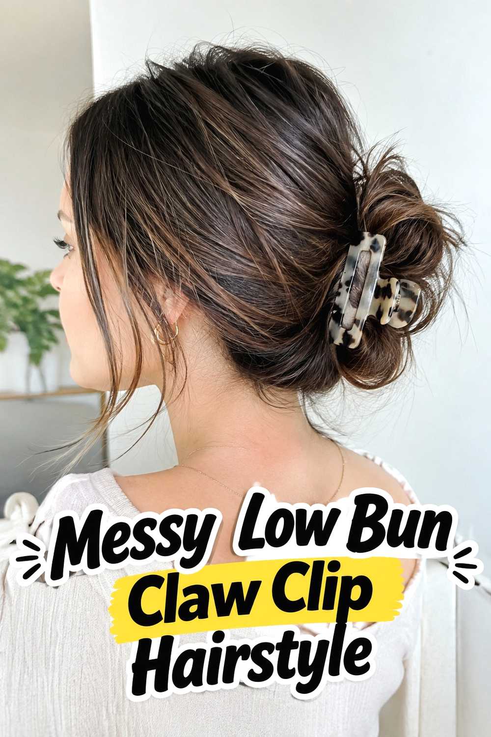 4. Messy Low Bun Claw Clip Hairstyle