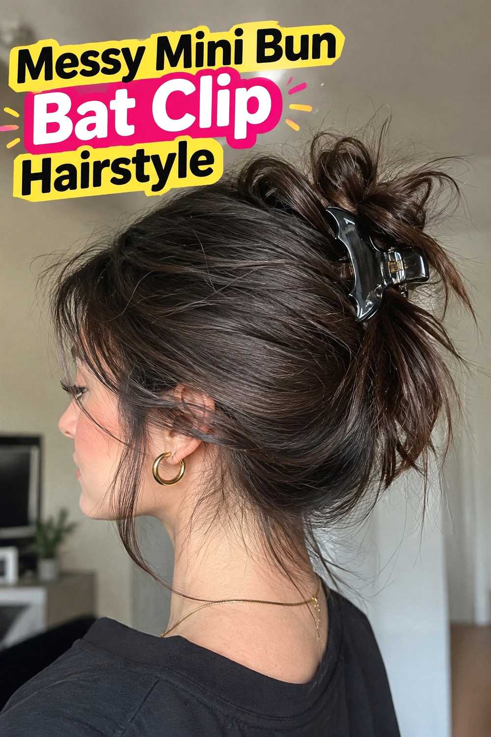 4. Messy Mini Bun Bat Clip Hairstyle