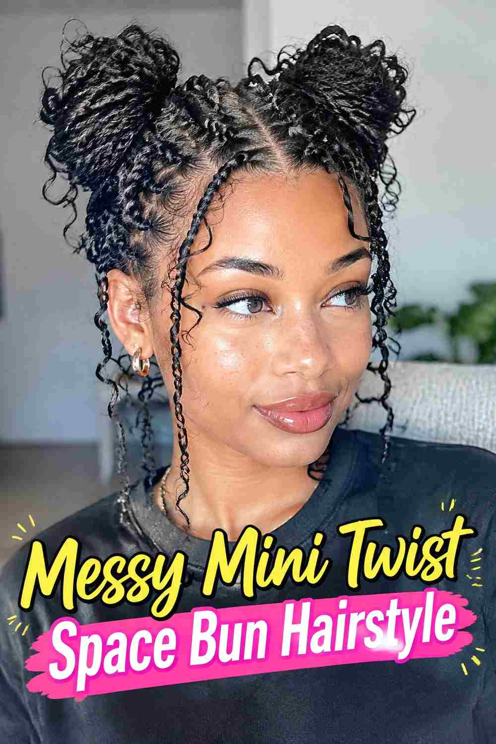 10. Messy Mini Twist Space Bun Hairstyle