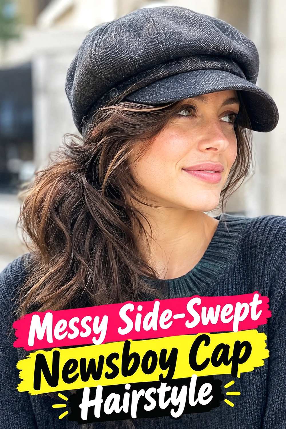 14. Messy Side Swept Newsboy Cap Hairstyle