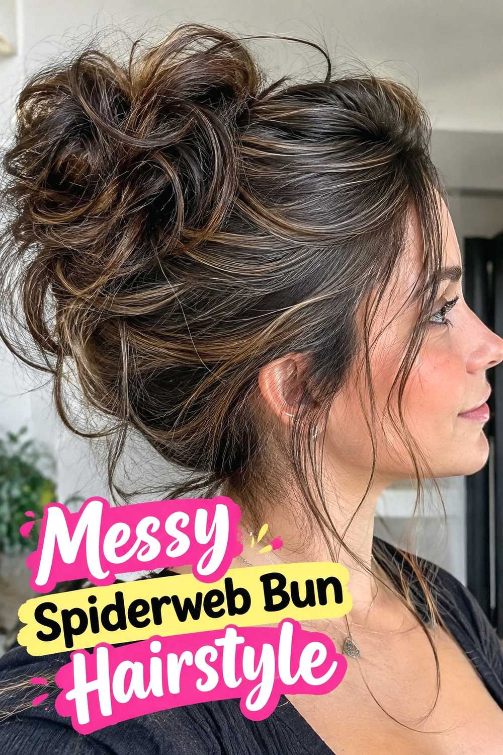 17. Messy Spiderweb Bun Hairstyle