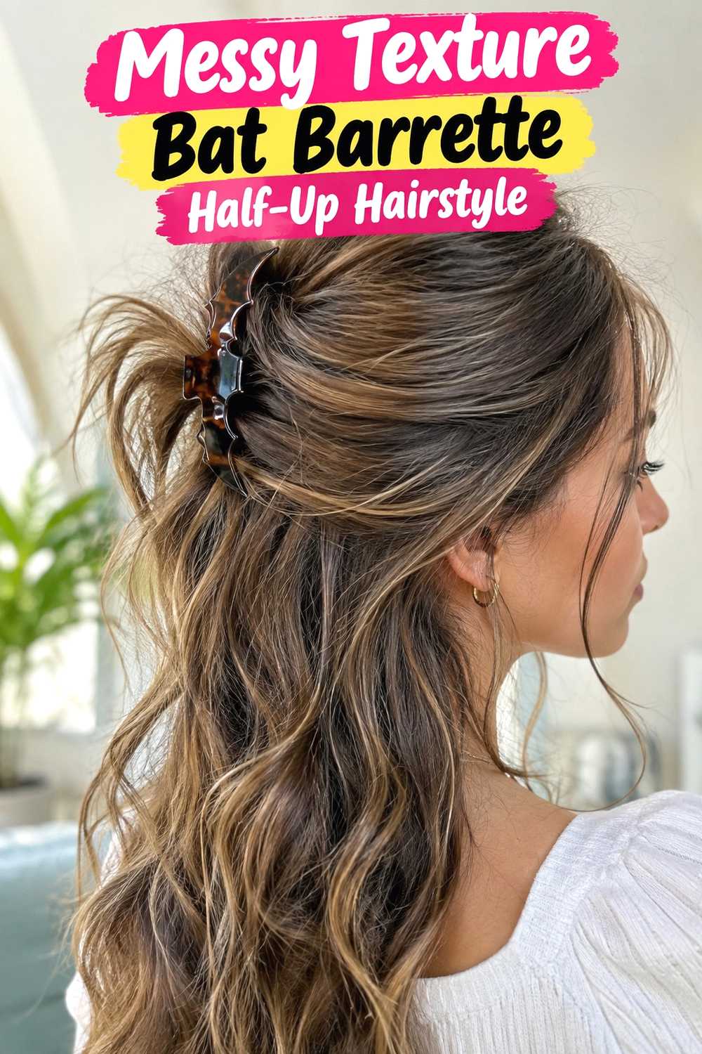 16. Messy Texture Bat Barrette Half Up Hairstyle
