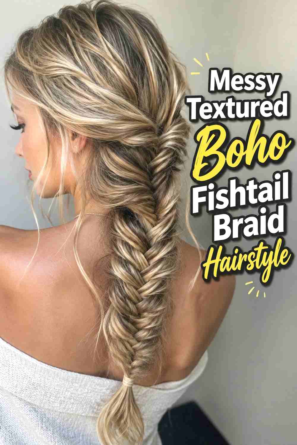 6. Messy Textured Boho Fishtail Braid Hairstyle